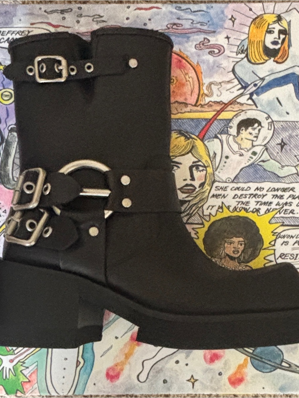 Jeffrey Campbell Black Buckle Ring Combat Boots